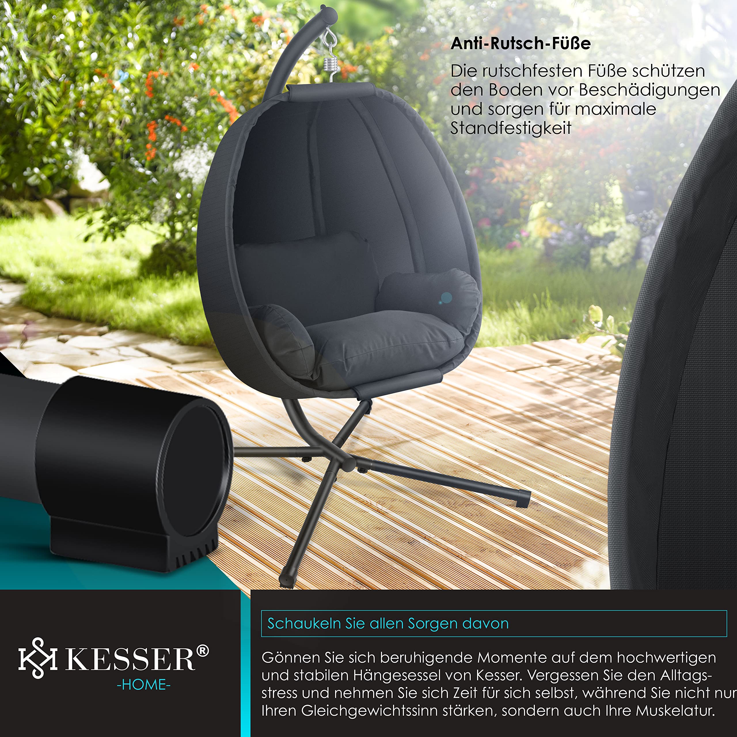 KESSER® Luxe Hängesessel mit Gestell + weicher Sitzkissen